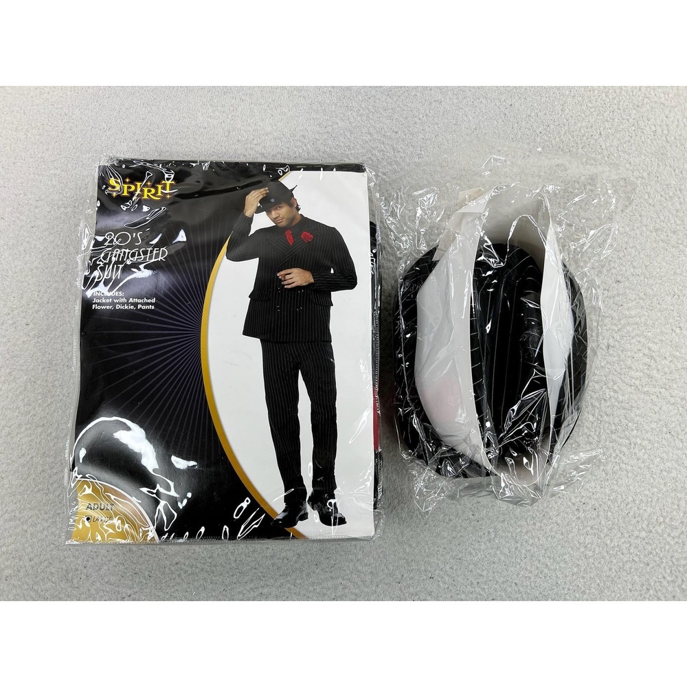 Spirit Suit Mens Large Black Pinstripe 20s Gangster 3 Piece Costume Set